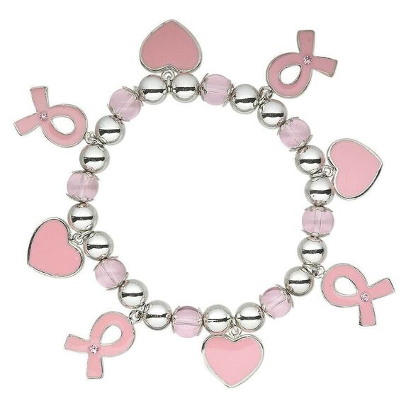 PinkDiva Jewelry - Pink Ribbon Breast Cancer Awareness Charm Bracelet